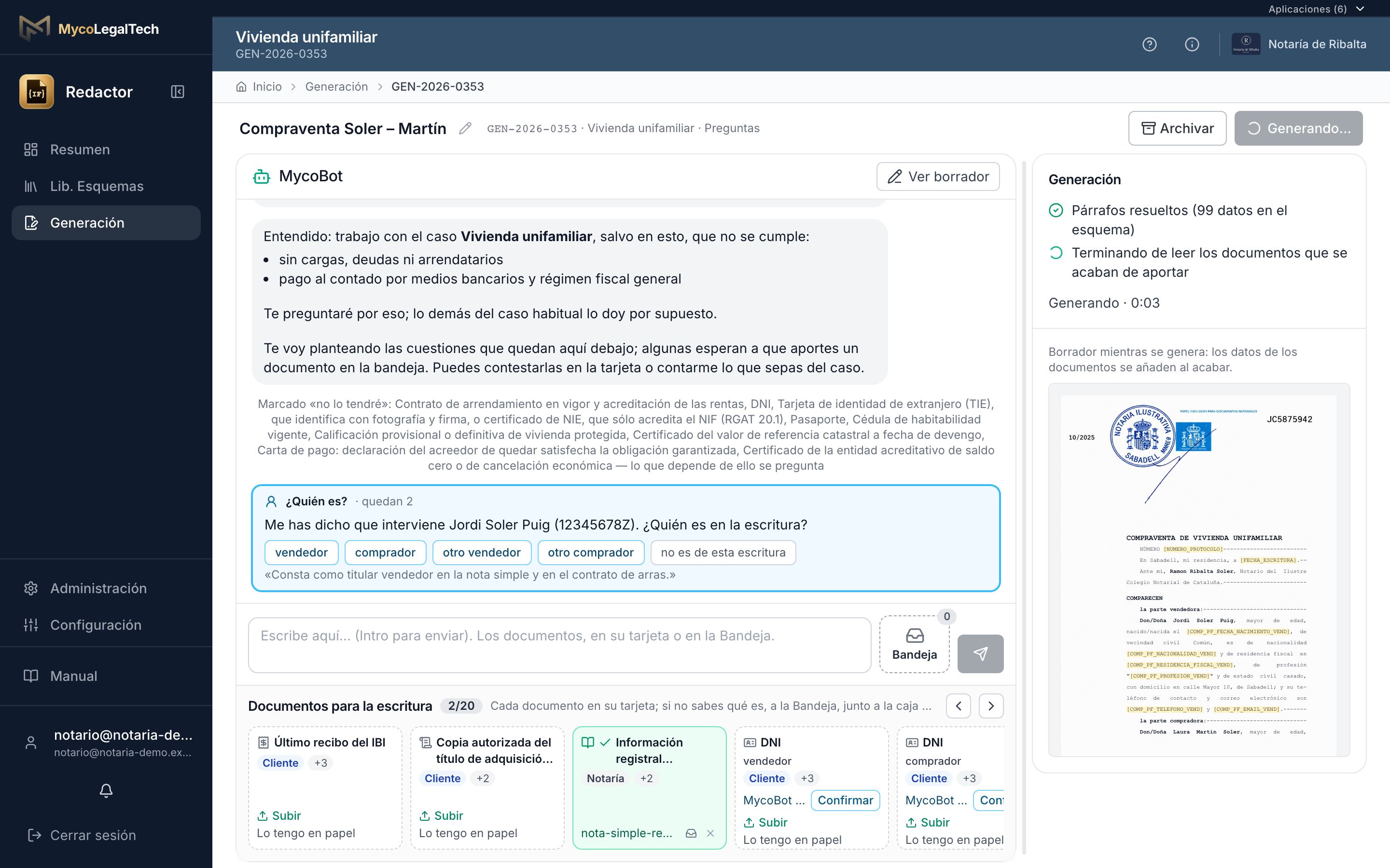 Redactor — Compuesta con tus párrafos, en tu papel notarial
